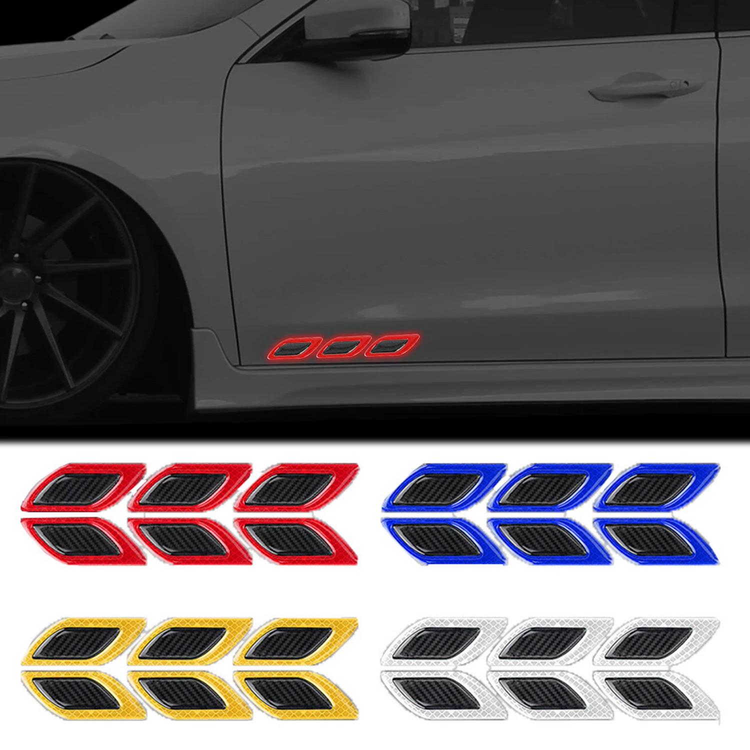 

6Pcs/Set Car Anti-Scratch Reflective Sticker Safety Driving Warning Sticker for Truck Auto Motor Exterior Decorative Accessories