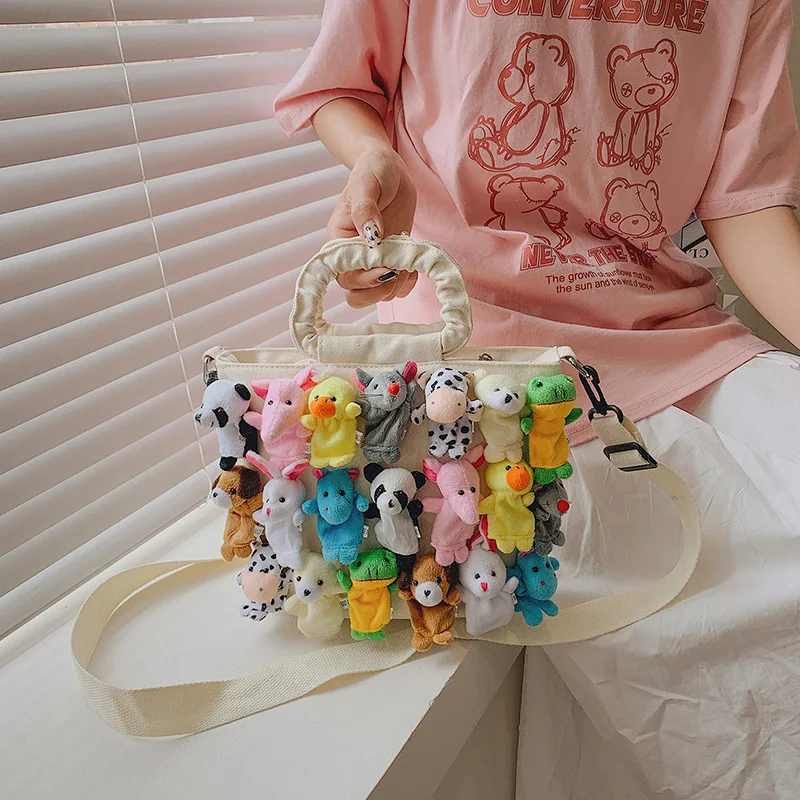 Funny Doll Bags for Women Trend 2024 Cartoon Cute Canvas Tote Bag Fashion Casual Handbags Party Beach Bucket Shoulder Bag Woman