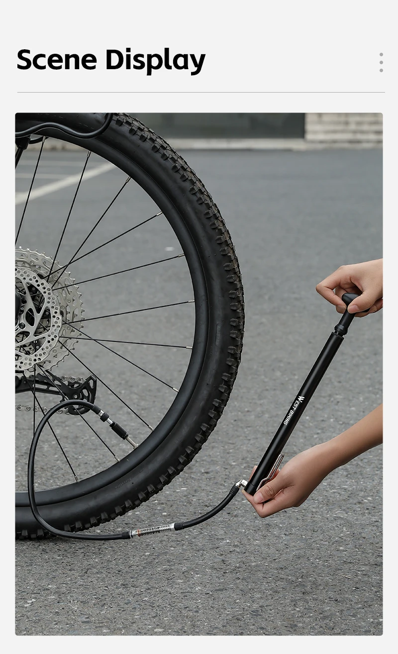 WEST BIKING 160PSI Hochdruck-Fahrradpumpe Tragbar mit Manometer Aluminium-Legierung Kompakte Bodenpumpe für MTB Rennräder AV FV – Detail 13