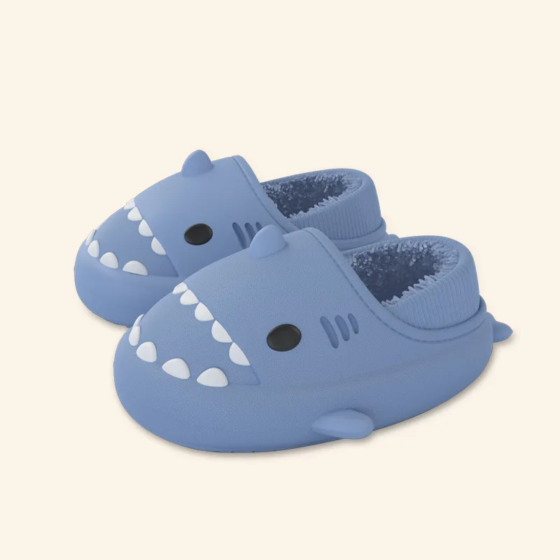 New Shark Slippers Women Men Winter Warm Plush Cartoon Shark Slides Home Furry Flats Outdoor Platform Waterproof Cotton Shoes 2
