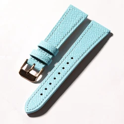 Handmade Blue Genuine Leather Vintage Watchband with Quick Release - 21mm (B rose gold buckle)
