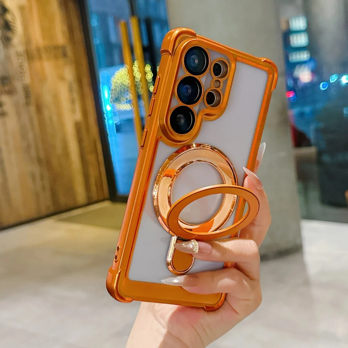 Luxury Electroplated Phone Case with Magsafe Magnetic Ring Holder and Kickstand