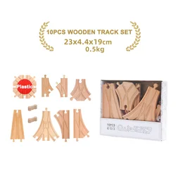 Wooden Railway Track Expansion Set - Premium Beech Wood Train Tracks (10pcs set)