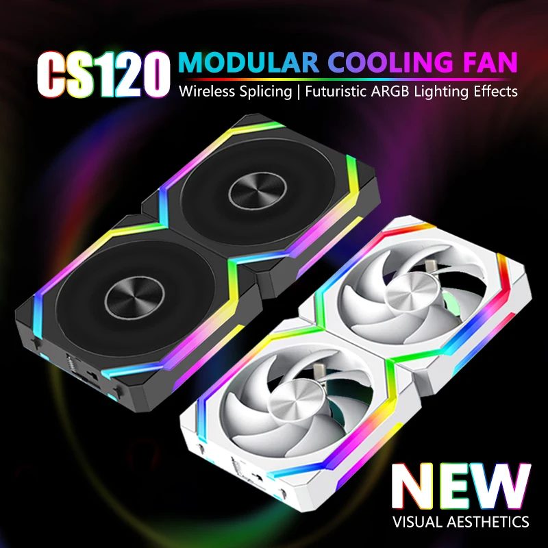 JUMPEAK Cooling Fans CS120 ARGB, 240mm Modular Stackable Splicing PWM Silent 120mm RGB Fans for Gaming PC Case CPU Water Cooler
