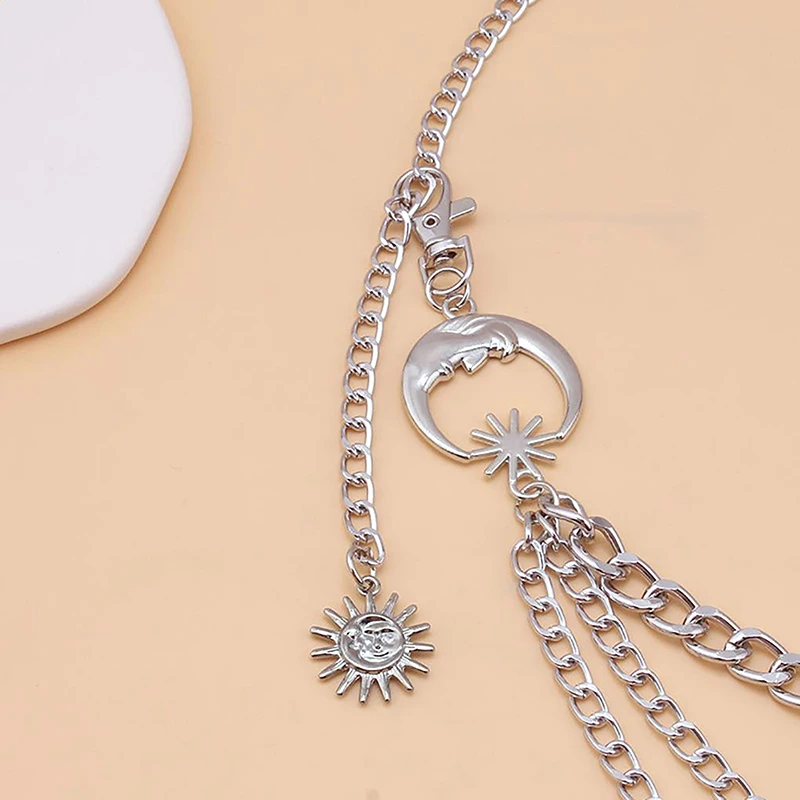 1pc Mond mehr schicht ige Metall kette Taillen kette Damen Taille Kette Gürtel Kleid Rock Gürtel mit Monds tern Gürtel Gold Silber Kleidung – Detail 7