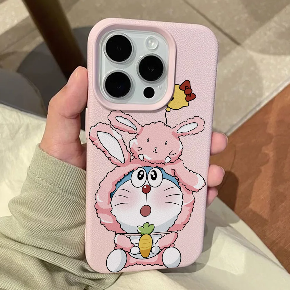 Cartoon D-Doraemon Lichee Leather Pattern Shockproof Phone Case