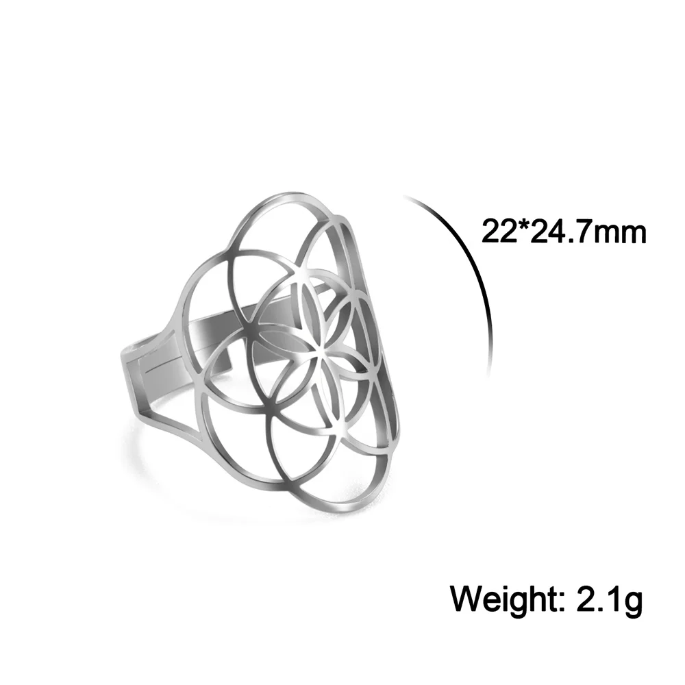 Flower Of Life Ring Adjustable Stainless Steel Sacred Geometry_voghion.com