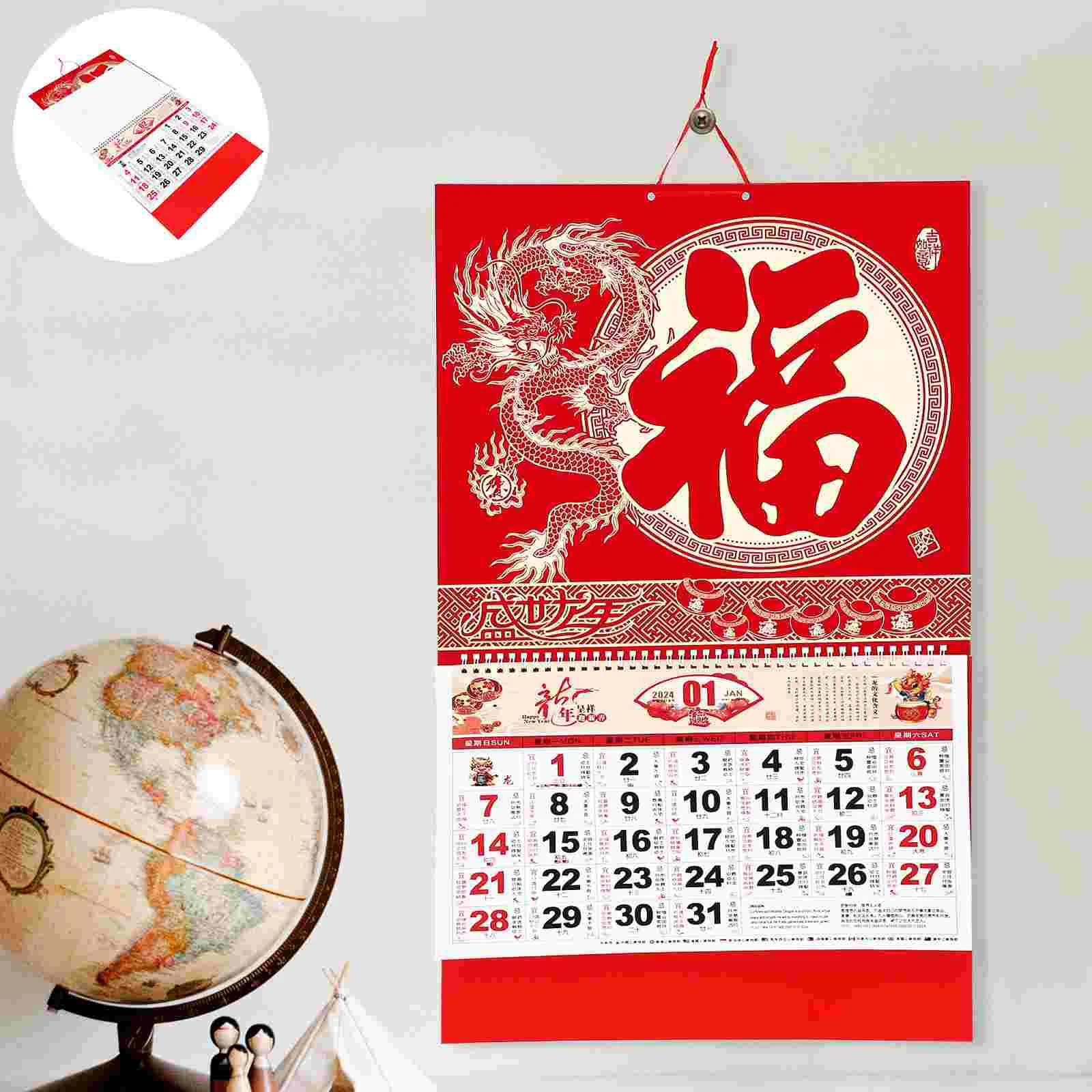 

Chinese Decor Calendar Calendars Year Dragon Wall Chinese Hanging Lunar Traditional Zodiac New Shui Feng Festival Spring