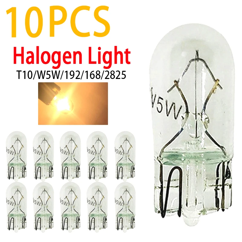 

10Pcs Car T10 Halogen W5W 168 194 2825 12v Auto Trunk Lamp Wedges Bulbs Instrument Light Interior Reading Lights Clearance Lamps