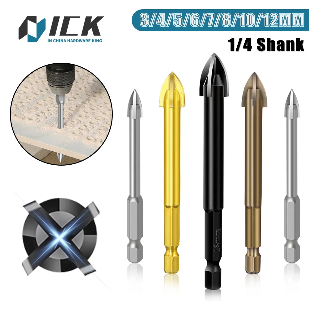 Cross Hex Tile Bits Glass Ceramic Concrete Hole Opener Alloy Triangle Drill Size 3/4/5/6/7/8/10/12mm Power Tools Accessories 3 12mmcross hex tile glass drill bits set titanium coated power tools accessories for glass ceramic concrete hole opener