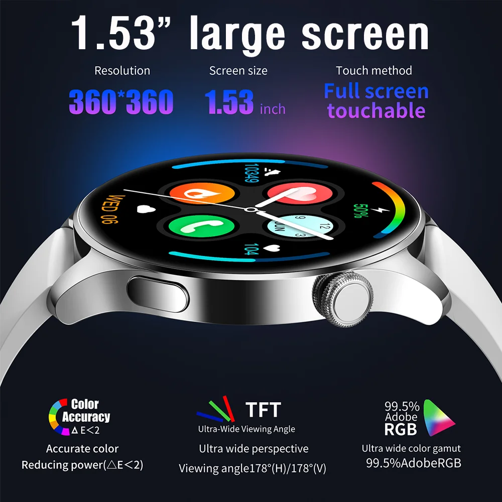 For Huawei Smart Watch 1.53 Inch 360*360 HD Bluetooth Call Watch Outdoor Sports Fitness Smartwatch For Men Women Android IOS
