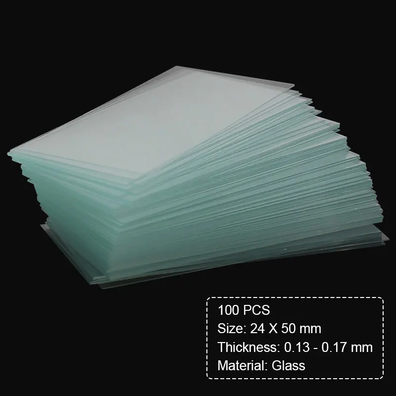 100 Pieces Microscope Cover Glass 24x50mm Non-fogging Blank Glass Slides 0.13-0.17mm Thickness with Box for Blood Cell Counting microscope glass slides