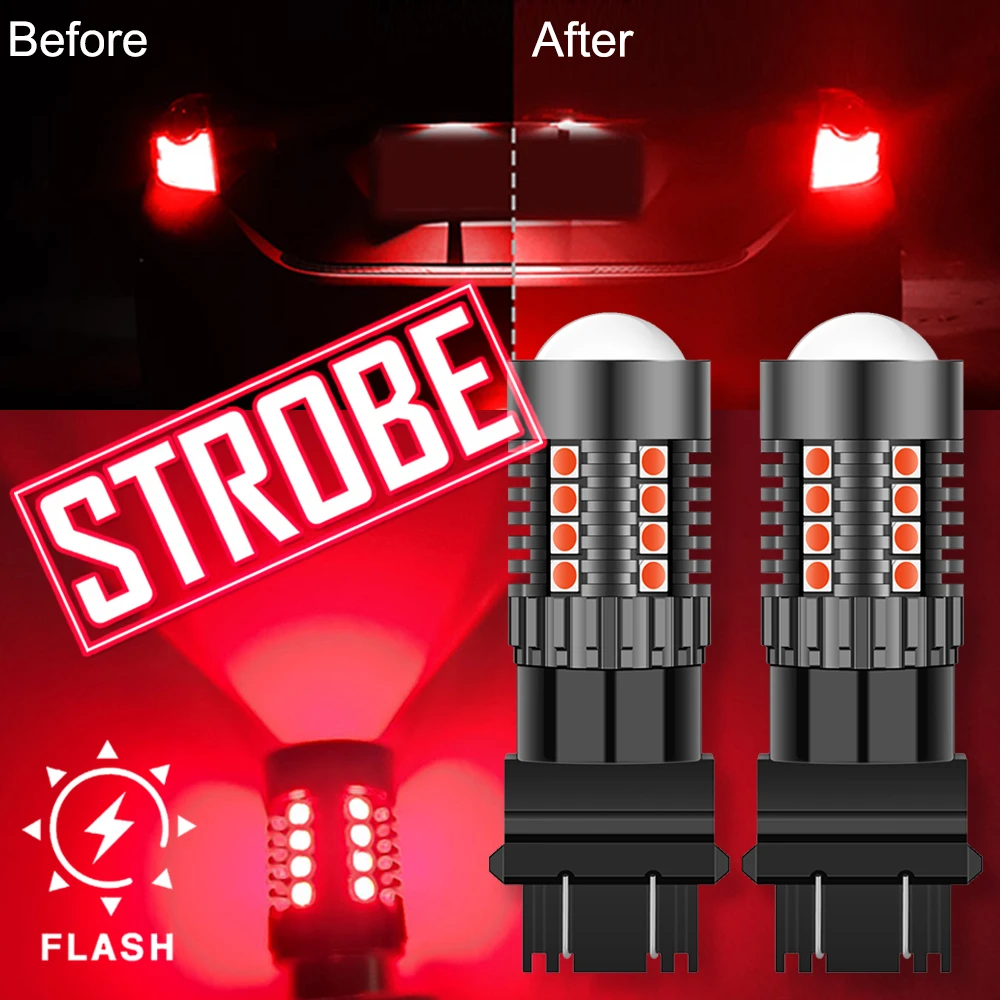 2*CANBUS 3157 Red LED Strobe Flashing Blinking Turn Signal Brake Tail