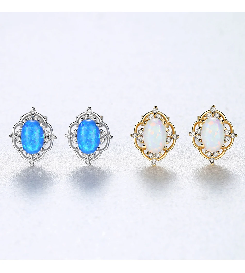 Orecchini a bottone con opale in vero argento classico con motivo cavo per donne eleganti gioielli da sposa femminili intagliati_voghion.com