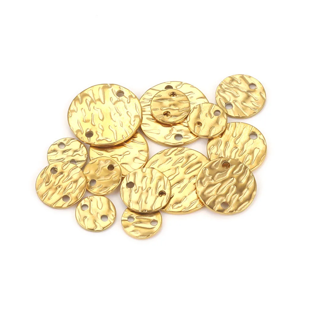Stainless Steel Irregularly Embossed Round Sheet Pendant Titanium Steel Pendant with Holes 2
