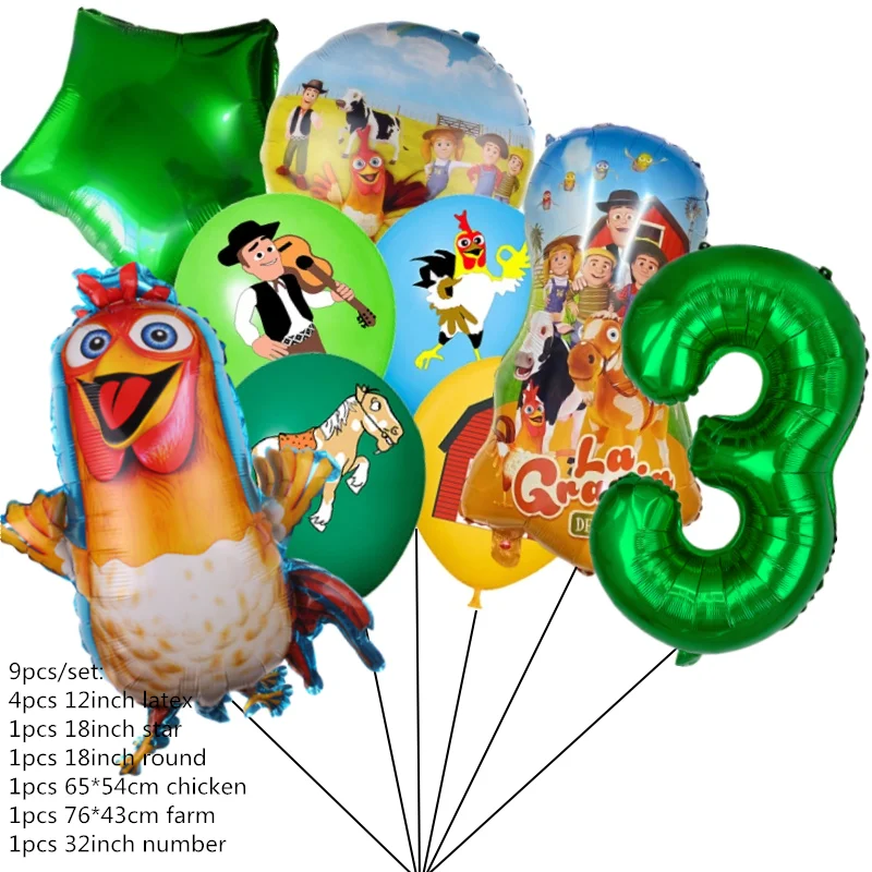 9 Stück Bauernhoftier-Luftballons für Bauernhof-Geburtstagsparty-Dekorationen, Zubehör, Kuh, Huhn, Schaf, Schwein, Huhn, Folienballon, Babyparty – Detail 3