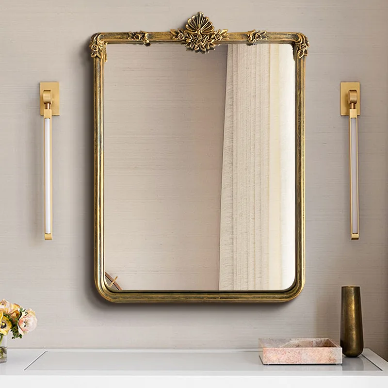 French Style Makeup Mirror, Retro Relief Shaped Metal Mirror