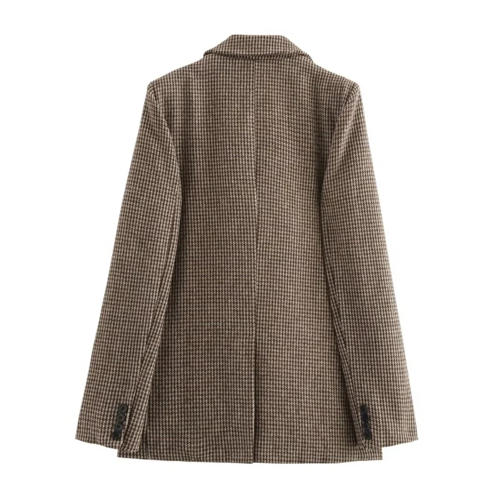 TRAF ZR Femme 2024 Casual Suit Women's Checked Blazer Featuring Notched Lapel Collar Long Sleeves Outerwears with Buttoned Cuffs 3
