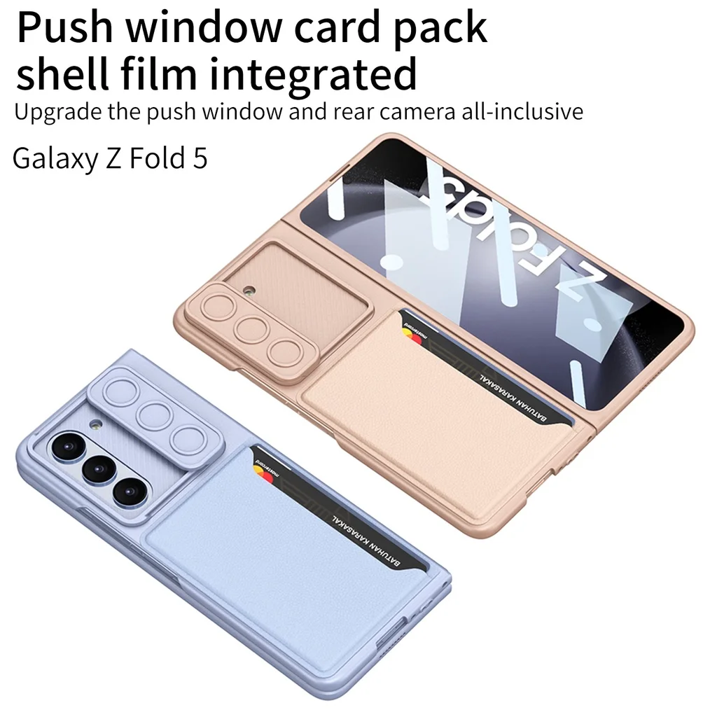 Horizontal Sliding Window Ultra Thin Hard PC Cover for Samsung Galaxy Z Fold 5 5G Case with Card Bag Protection Shockproof Cover