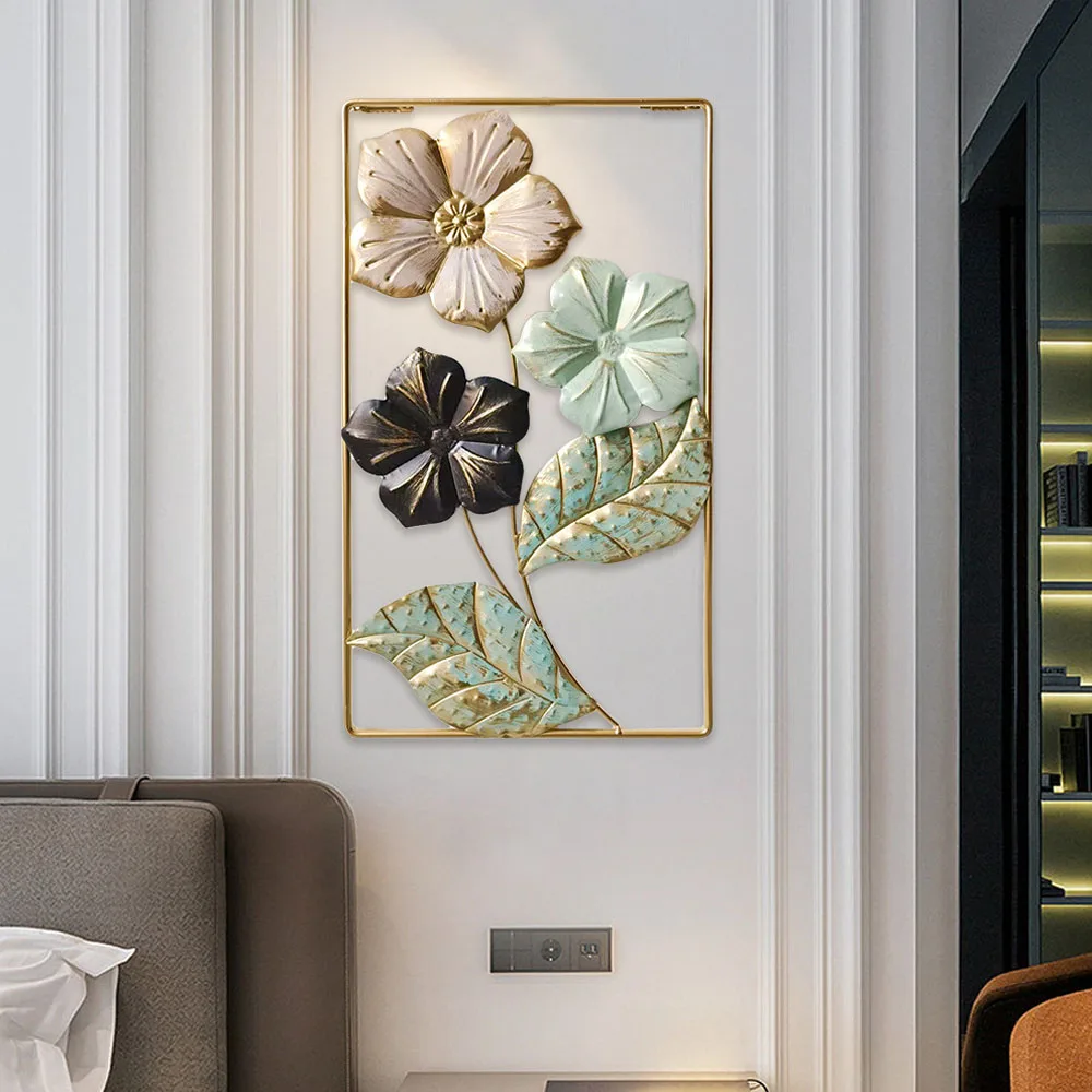 Nordic Flower Wall Decor Ornament Iron Light Luxury Round Colorful Leaf Wall Han