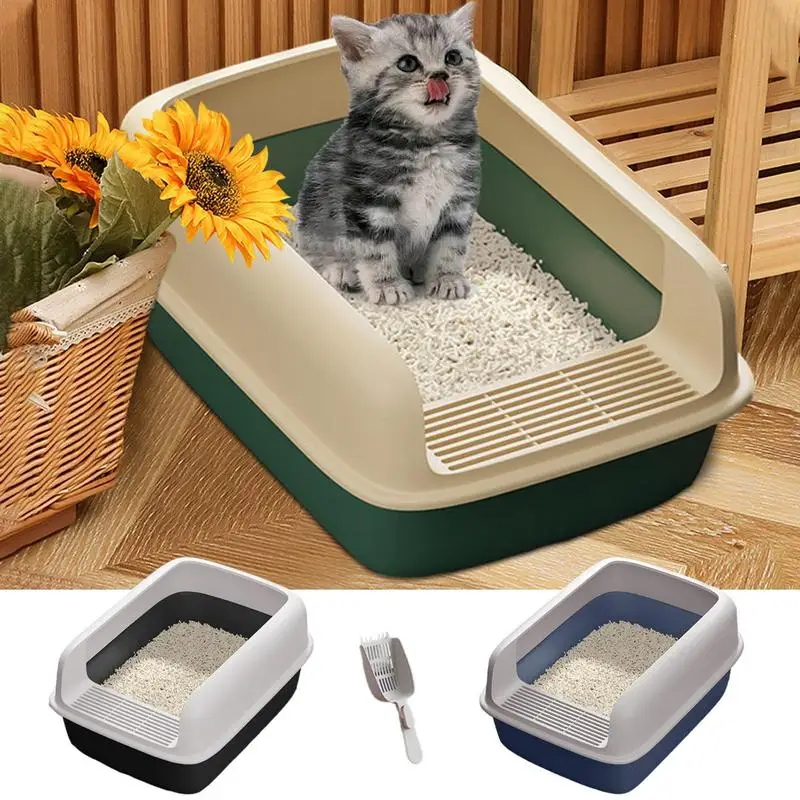 

Litter Box With High Sides Toilet Bedpan Kitten Dog Tray With Scoop Semi Closed Cat Sand Litter Box Anti-Splash Cat Dog Toilet