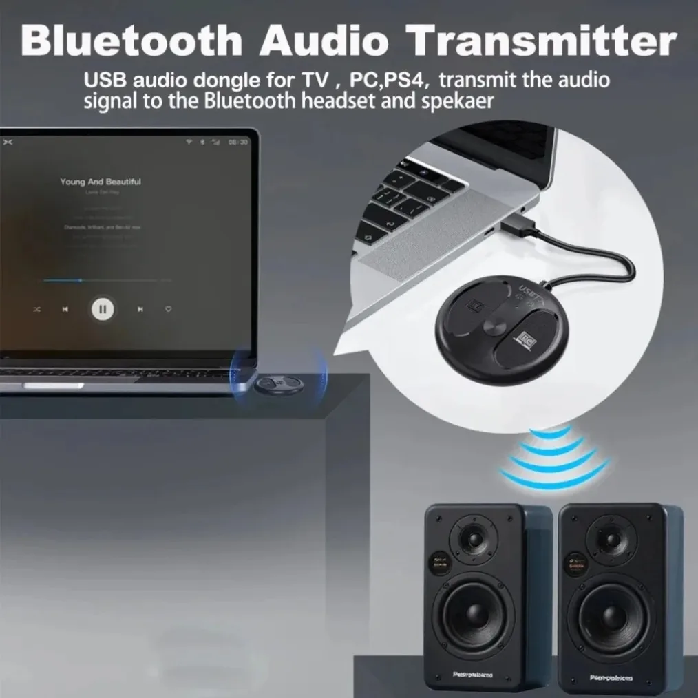 USB Bluetooth 5.4 Audio Transmitter 50M Barrier-free Wireless Stereo Music Adapter USB Dongle Connect 2 Headphones for TV PC