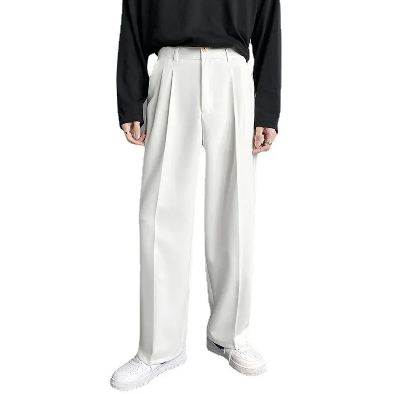 Spring Autumn Korean Style Men's Straight-leg Suit Pants Loose-fit Casual White Wide-leg Trousers Drag-ground Pants suit pants men pants