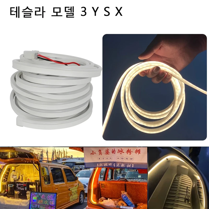 Tesla Model 3YSX Led Strips Flexibele Siliconen Licht Warm/Geel