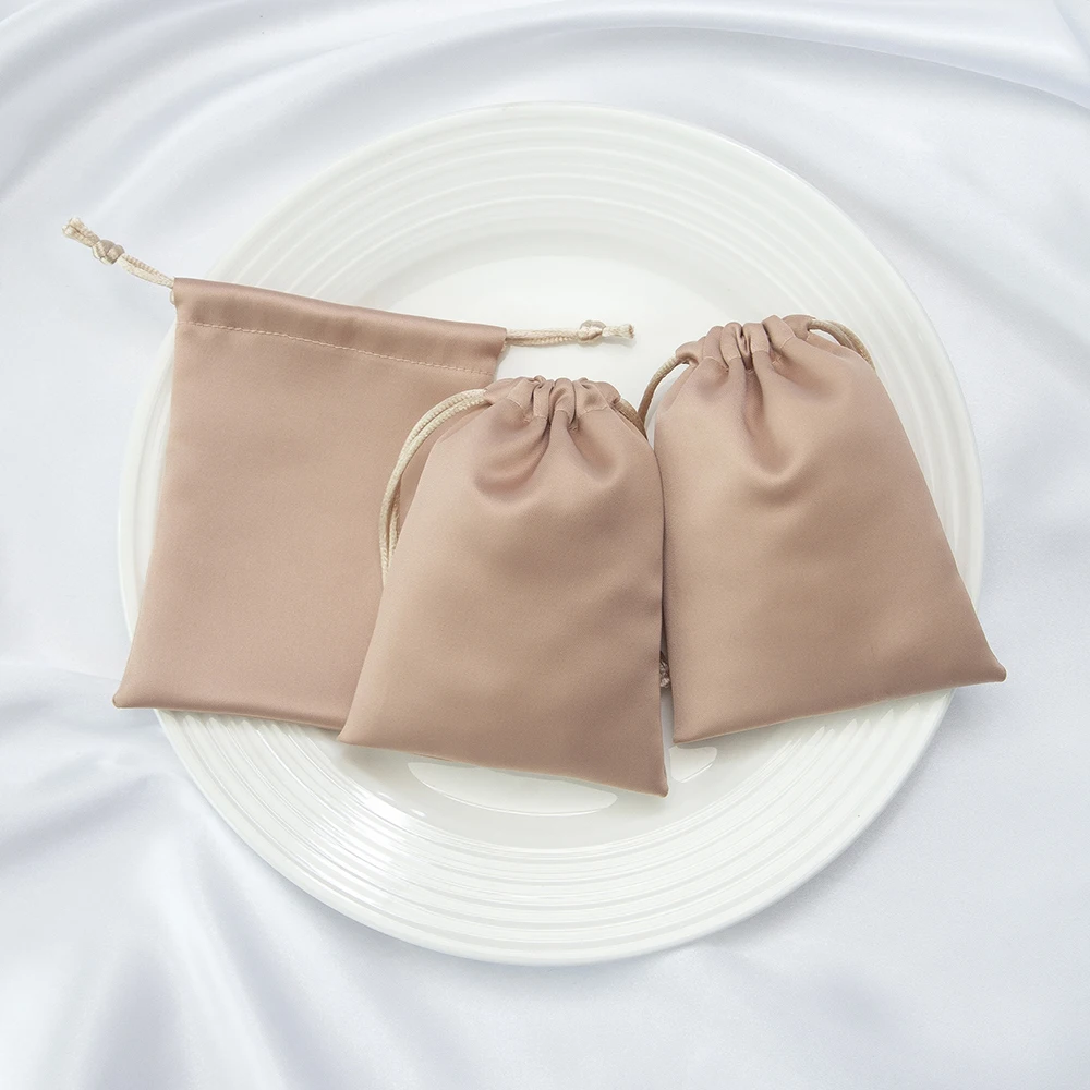 20/50/100 pcs Silk Jewelry Storage Small Gift Bags Mini Size 8X10cm Champagne Drawstring Packaging Pouch Wedding Favor Candy Bag