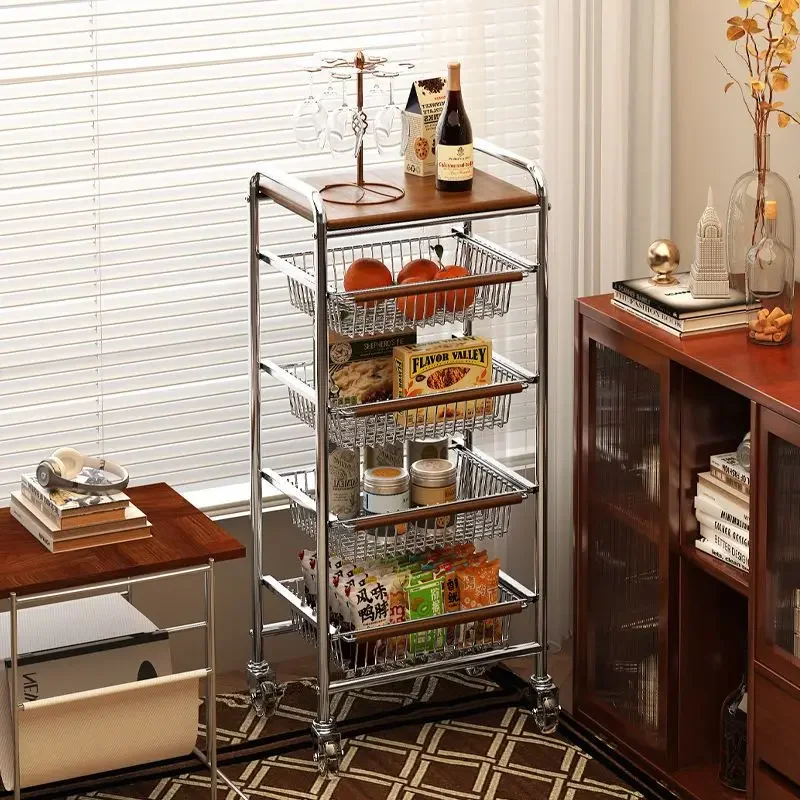 Middle Restaurant bar trolley cart household Dining room storage shelf partition move snacks storage sofa side narrow shelves