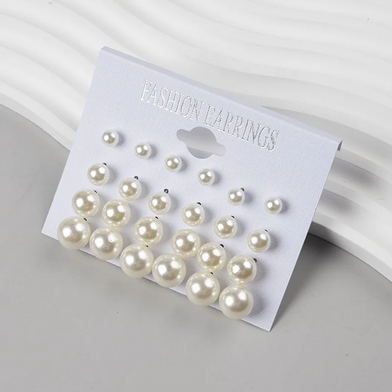 European and Korean versions of earrings size, pearl row seating earrings, 12 pairs of plate pearl set for women 2