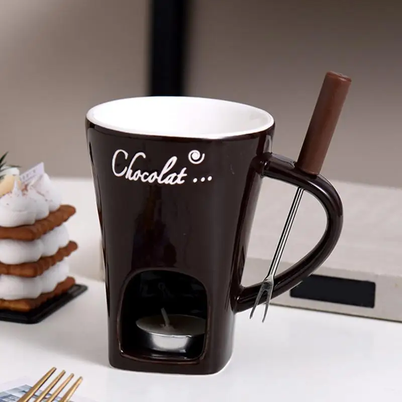 200ml Chocolate Fondue Mug 3 Pieces Ceramic Tea Candle Fondue Set Butter Warmer Heating Tea Light Melting Pot For Candy Caramel