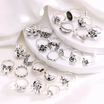 24 Pcs Gothic Punk Emo Ring Set 7
