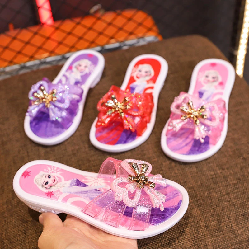 2021 Summer New Foreign Style Bow Tie High-heeled Children Wear Girls' Lovely Princess Slippers Indoors and Outdoors Sandals extra wide fit children's shoes