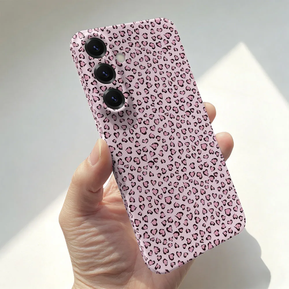 Leopard Print Pink Love Heart Hard PC Phone Case Cover