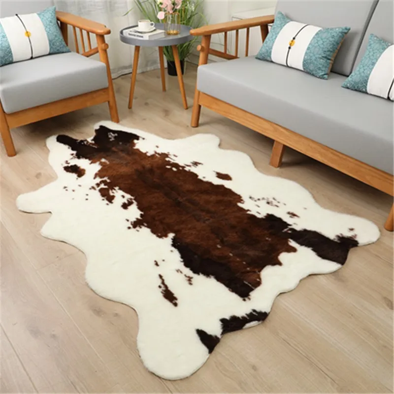 Modern Fur Animal Skins Natural Shape Carpets Zebra Cow Animal Printed Carpet Soft Plush Imitation Leather Rugs Non-slip Mats 3