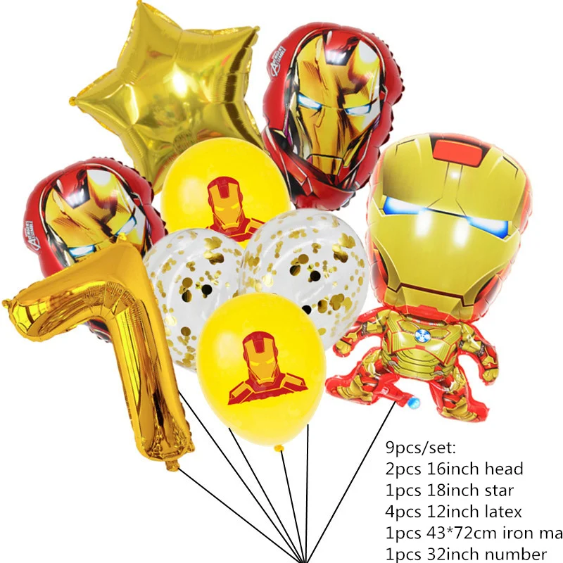Adornos para tartas con diseño de superhéroes de Disney, Iron Man, Los Vengadores, pancarta en espiral, globos de látex para decoración de fiestas de cumpleaños infantiles