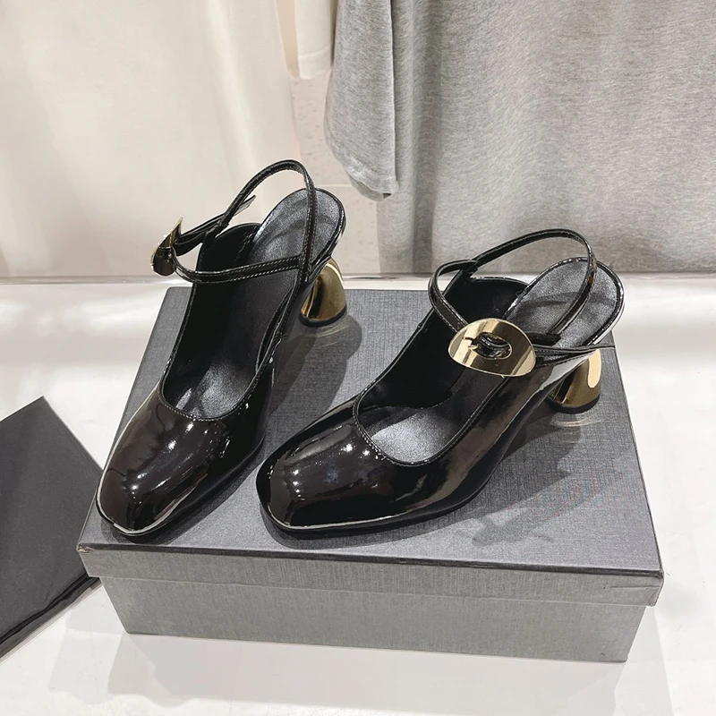 

2024 Summer Banquet High Heel Sandals New Comfortable Texture Square Toe Female Sandals Genuine Leather Material Ladies Pumps