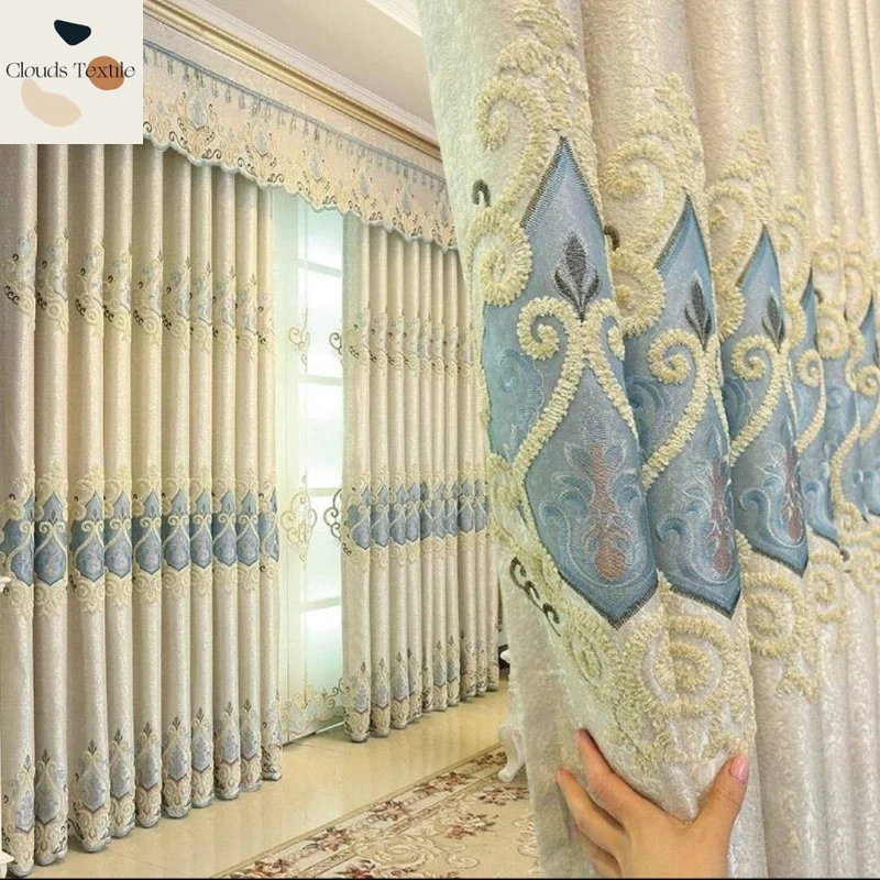 

Luxury European Style Curtains for Living Dining Room Bedroom Luxurious Floor Embroidered Simple Modern Bay Window Villa Shading