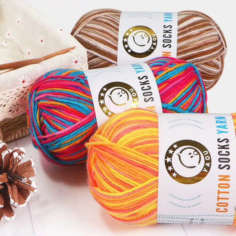 

1pc Gradient Knitted Sweater Scarf Colorful Yarn Soft Cotton Diy Process Knitted Wool Yarn Knitted Thread Sewing Accessories