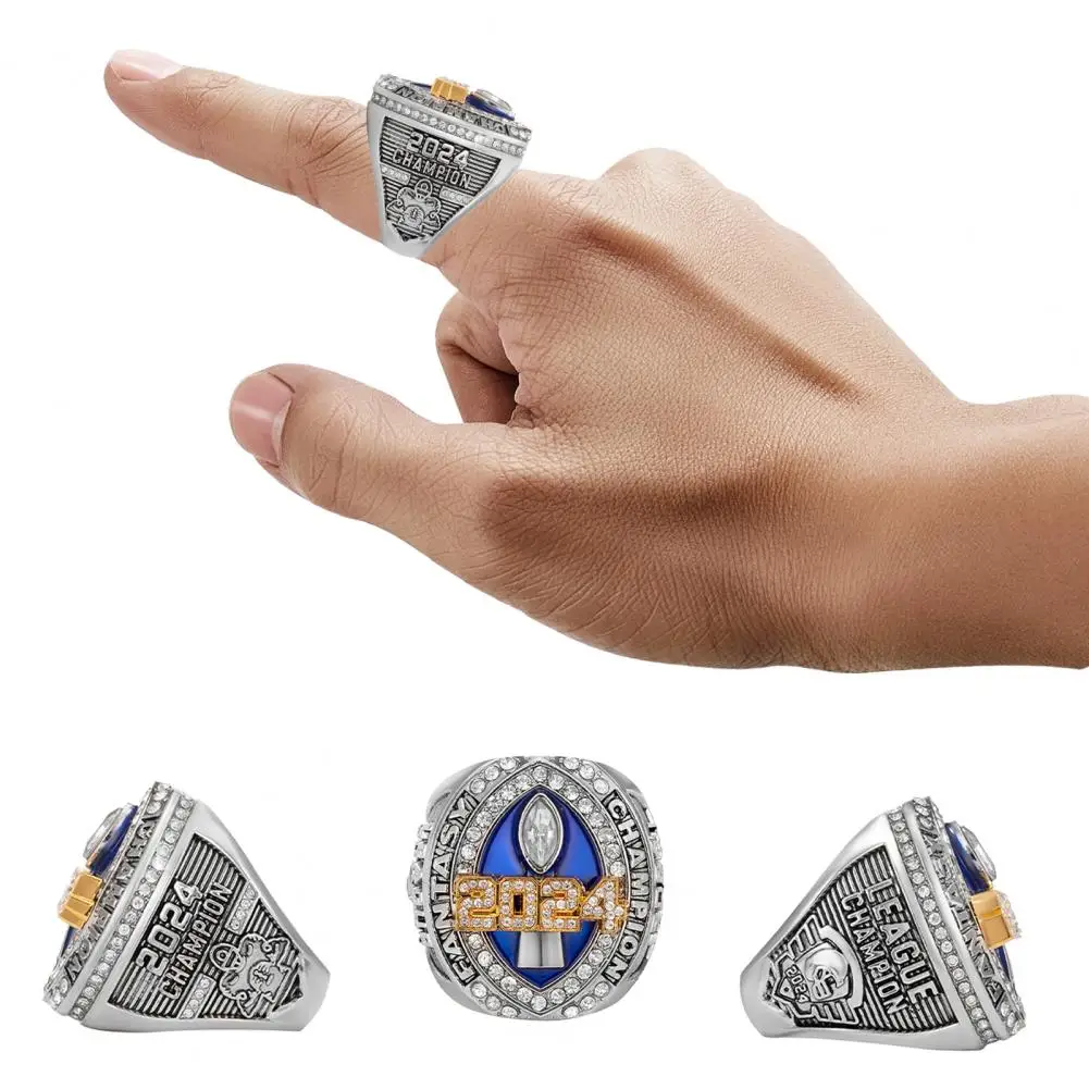 Fantasy Football Championship Ring League Champion Trophy Ring with Wooden Box Award for Winner
