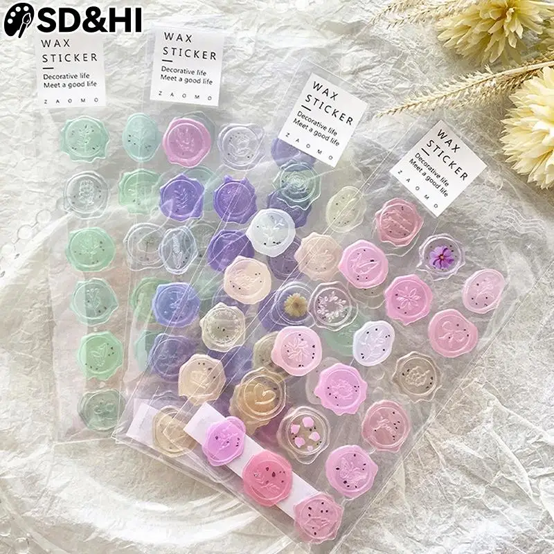 

18pcs/Sheet Vintage Wax Seal Stamp Stickers DIY Scrapbooking Journal Planner Decorations Korean Stationery Envelope Sealing Tags