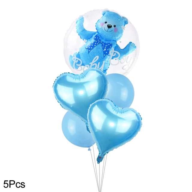 4D Transparent Baby Shower Boy Girl Bear Bubble Ball Kids 1st Birthday Party Blue Pink Helium Balloon Gender Reveal Decoration 5pcs boy set