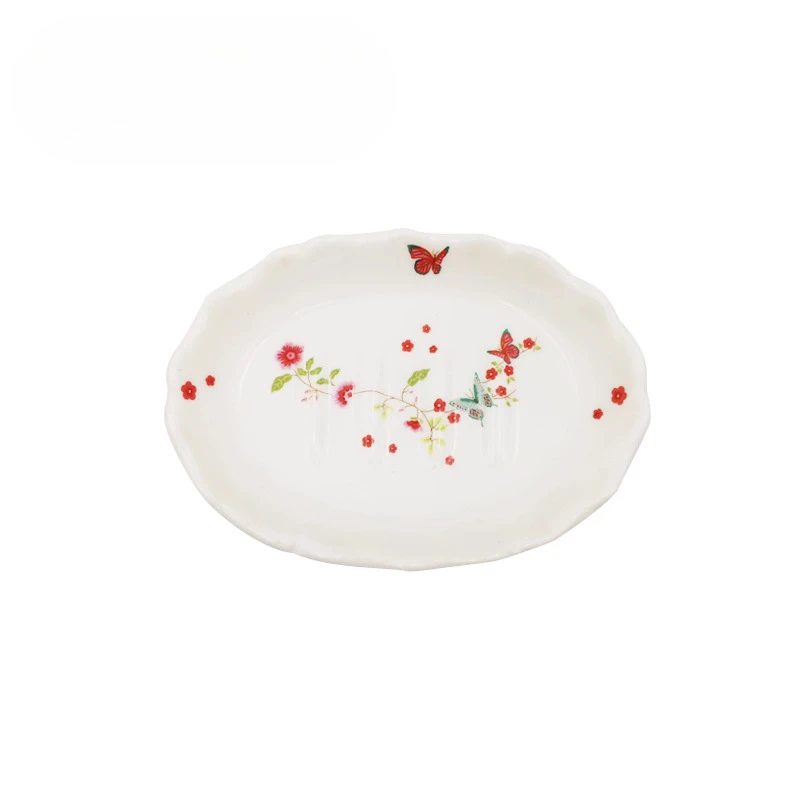 Ceramic Cute Soap Box Light luxury Cartoon butterfly pattern Soap Dish Home Bathroom Kitchen Supplies Bathroom Storage Rack, 1Pc