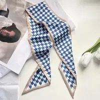 Luxury Design Print Silk Scarf Misty Blue Small Silk Scarf Women's Ins Style Long Streamer Tie Bag Hair Tie Silk Scarf 2