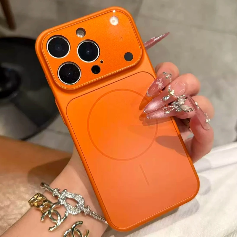 Luxury Matte Silver Magnetic Phone Case with Shockproof Camera Protection