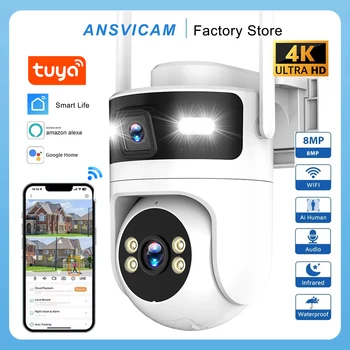 ANSVICAM Tuya 4K 8MP Dual-Lens PTZ Outdoor WiFi Camera Dual-Screen AI Motion Tracking Security Surveillance Color Night Vision 1