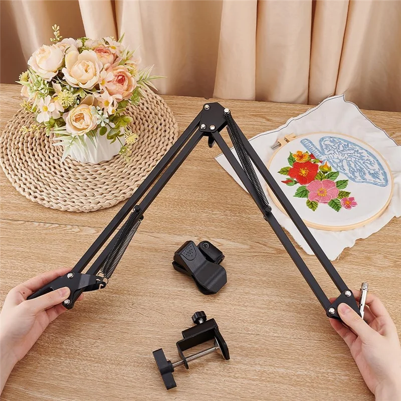 A45G-Black Embroidery Table Stand Kit 8-12Mm Hole Hand Embroidery Stand Knee Folding For Hoop