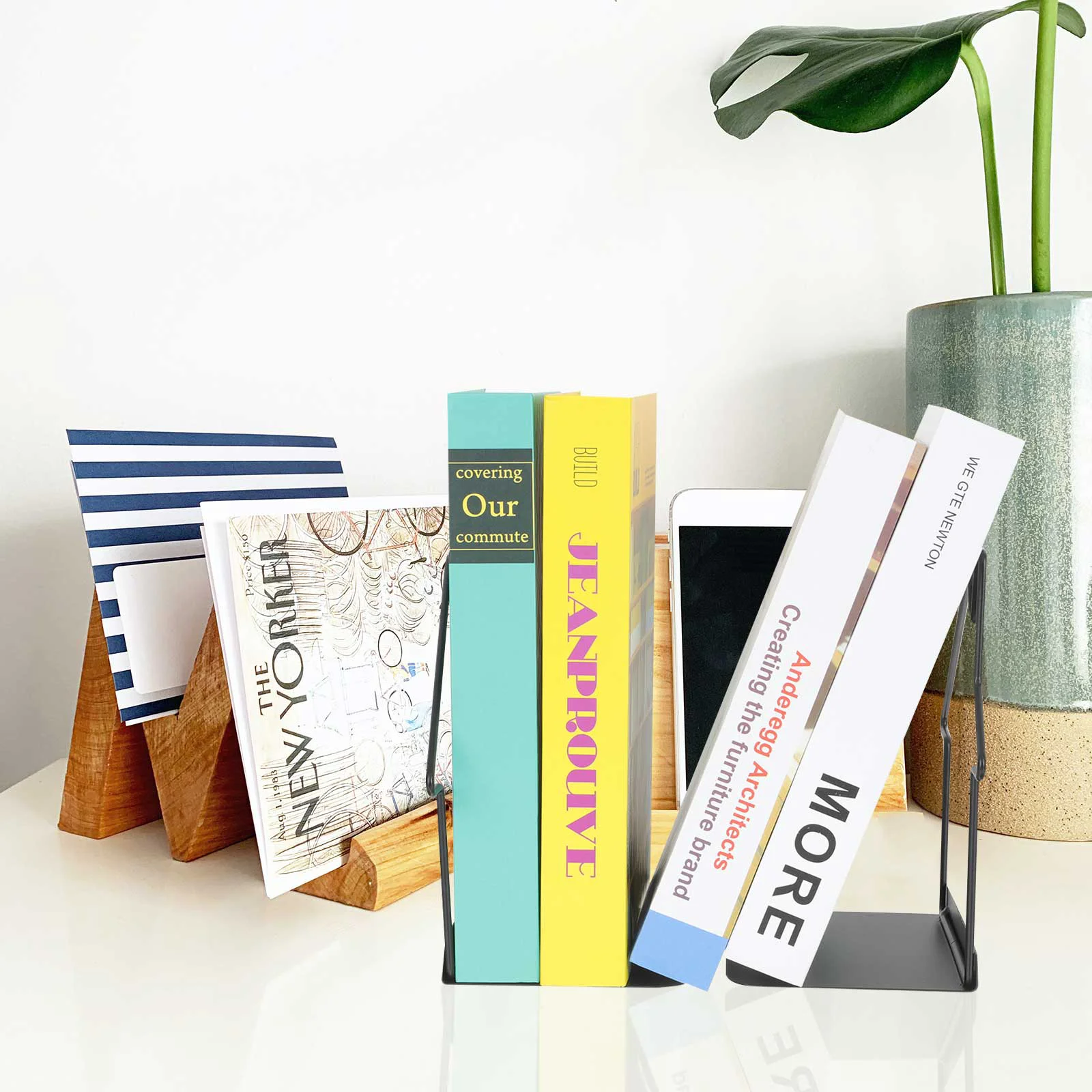 

2 Pcs Iron Book Stand Table Top Decorhelf Reading Stands Wrought Crafted Organizer Holders Ends File Metal Office