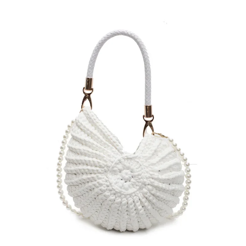 ตัวเลือกสินค้า Conch Shellถักโครเชต์Crossbodyไหล่กระเป๋า,Pearl Chain Handmadeทอกระเป๋าผู้หญิง,Elegantที่ละเอียดอ่อนน่ารักกระเป๋าขนาดกะทัดรัด